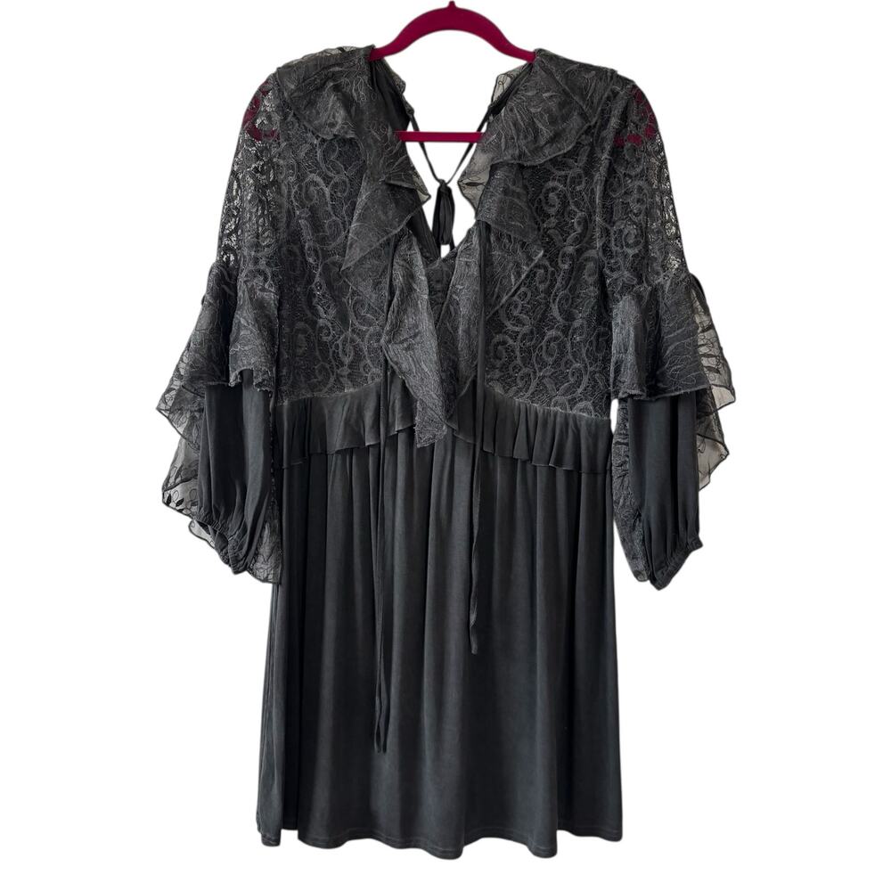 POL Flowy Tiered Long Sleeve Mini Dress Women’s Small Black Romantic Boho Lace
